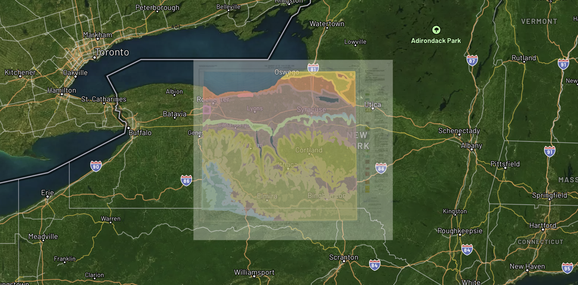 Monarcha digitization interface showing extracted geological vector layers